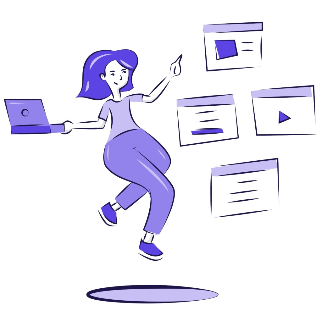 Women with Laptop pointing to Webpages.